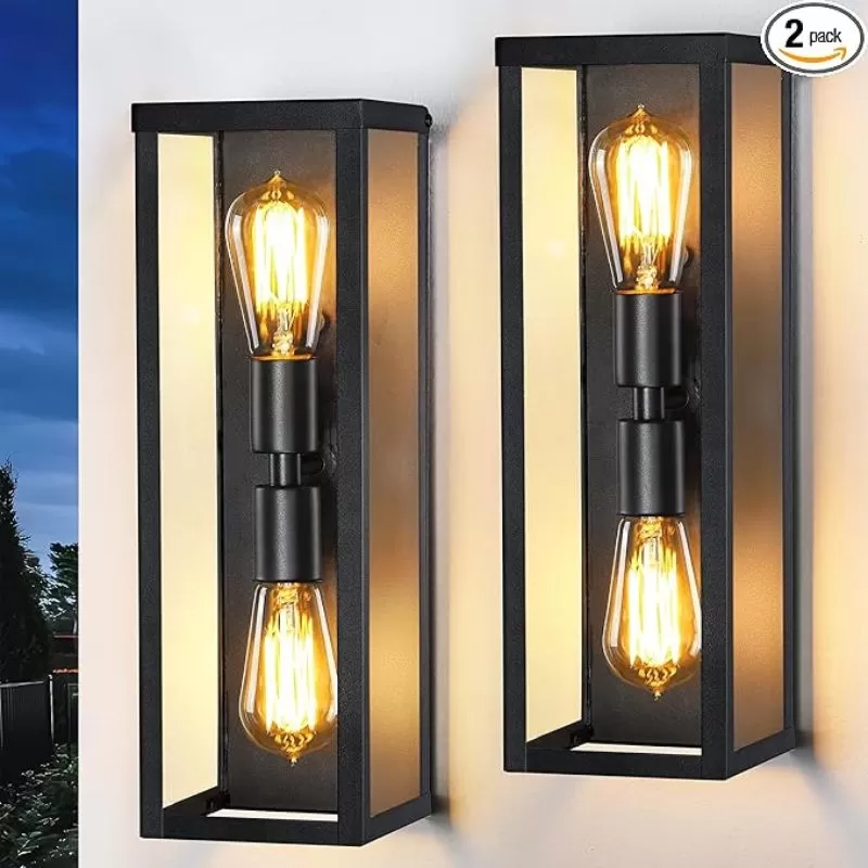 B05072P 16'' Outdoor Wall Lights Fixture 2 Packs, Up and Down Outdoor Sconce Lights Wall Lantern, Waterproof Exterior Lighting Fixtures with Clear Glass, Morden Black Porch Lights for Patio, Garage - Image 2