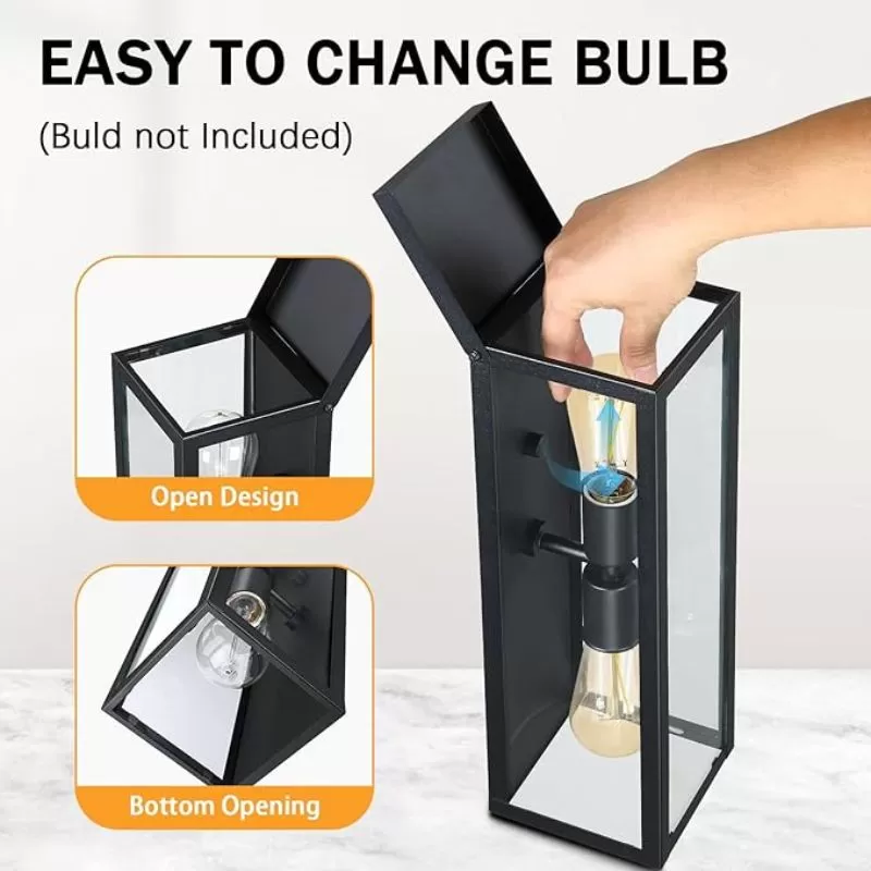 B05072P 16'' Outdoor Wall Lights Fixture 2 Packs, Up and Down Outdoor Sconce Lights Wall Lantern, Waterproof Exterior Lighting Fixtures with Clear Glass, Morden Black Porch Lights for Patio, Garage - Image 6