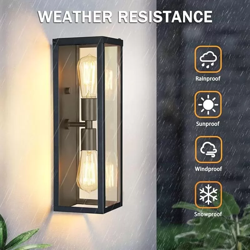 B05072P 16'' Outdoor Wall Lights Fixture 2 Packs, Up and Down Outdoor Sconce Lights Wall Lantern, Waterproof Exterior Lighting Fixtures with Clear Glass, Morden Black Porch Lights for Patio, Garage - Image 7
