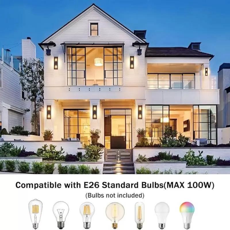 B05072P 16'' Outdoor Wall Lights Fixture 2 Packs, Up and Down Outdoor Sconce Lights Wall Lantern, Waterproof Exterior Lighting Fixtures with Clear Glass, Morden Black Porch Lights for Patio, Garage - Image 8
