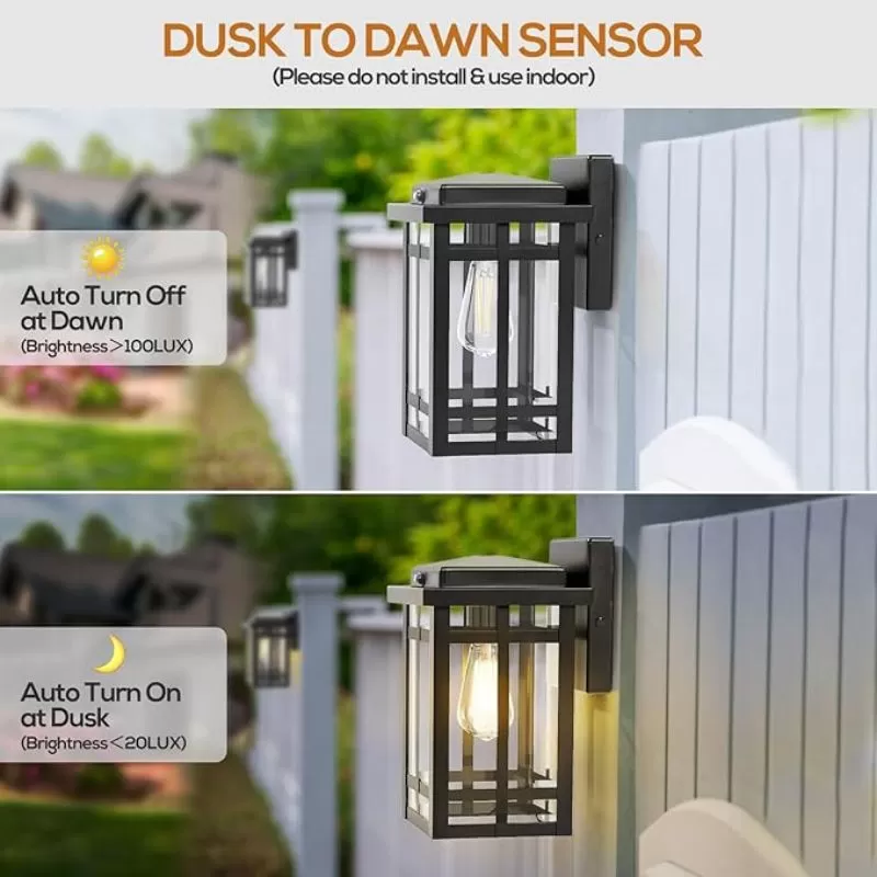 WL308B B05061P Outdoor Wall Light Fixtures, Exterior Waterproof Lanterns, Porch Sconces Wall Mounted Lighting with E26 Sockets & Glass Shades, Modern Matte Black Wall Lamps for Patio Front Door Entryway, 2-Pack - Image 2