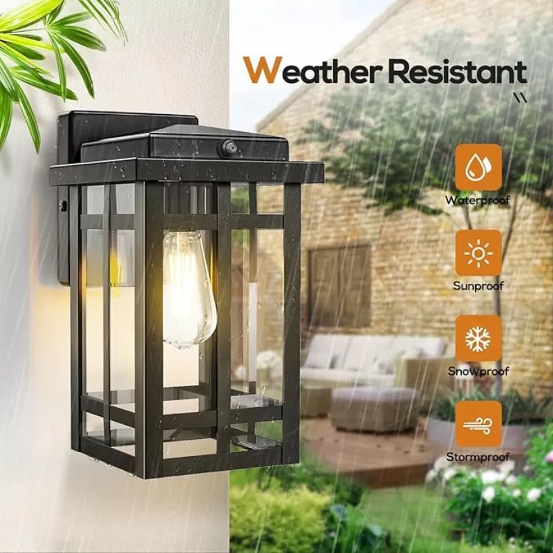 WL308B B05061P Outdoor Wall Light Fixtures, Exterior Waterproof Lanterns, Porch Sconces Wall Mounted Lighting with E26 Sockets & Glass Shades, Modern Matte Black Wall Lamps for Patio Front Door Entryway, 2-Pack - Image 3