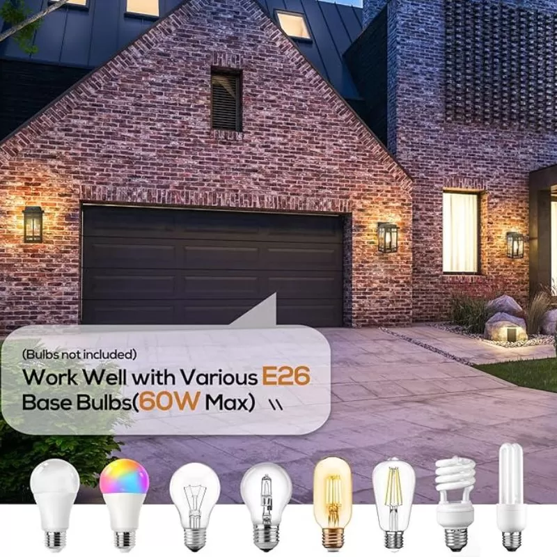 WL308B B05061P Outdoor Wall Light Fixtures, Exterior Waterproof Lanterns, Porch Sconces Wall Mounted Lighting with E26 Sockets & Glass Shades, Modern Matte Black Wall Lamps for Patio Front Door Entryway, 2-Pack - Image 4