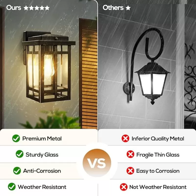 WL308B B05061P Outdoor Wall Light Fixtures, Exterior Waterproof Lanterns, Porch Sconces Wall Mounted Lighting with E26 Sockets & Glass Shades, Modern Matte Black Wall Lamps for Patio Front Door Entryway, 2-Pack - Image 6