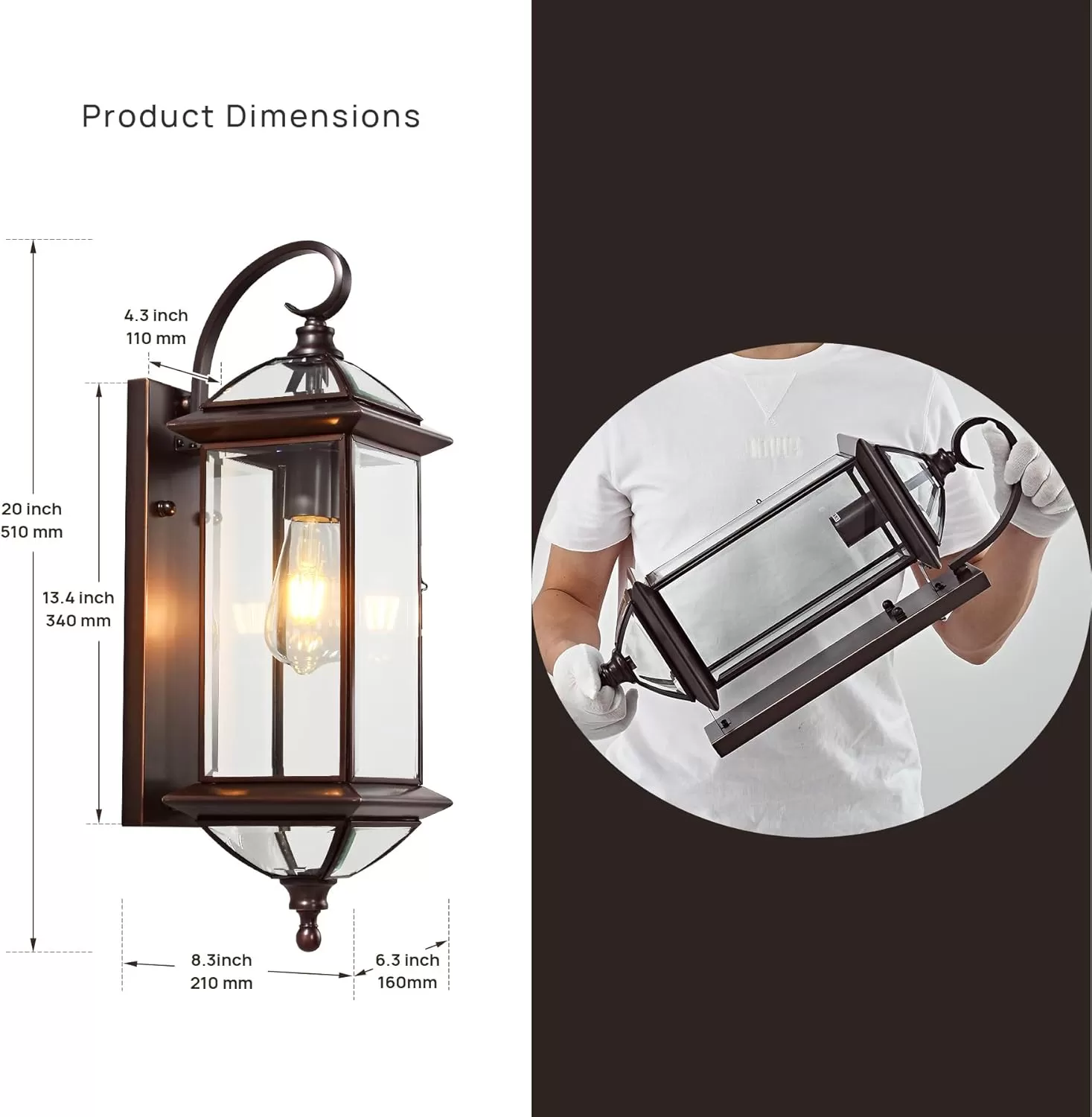 B05047BP 20'' H Copper Outdoor Wall Lights Large Oil Rubbed Bronze Exterior Lighting Fixtures Vintage Porch Lights with Clear Glass Wall Lantern for Patio Garage Front Porch 1 Pack - Image 7