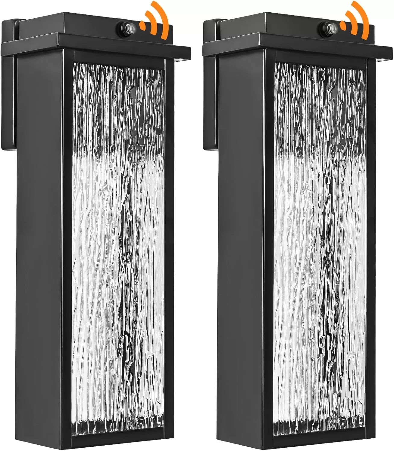 B06104BLP Black LED Dusk to Dawn Outdoor Lighting 2 Packs, 16" Large Outside Farmhouse Wall Lantern, Industrial Porch Wall Mount Light Fixture with Rippled Glass, Waterproof Modern Exterior Sconce Lamp - Image 9