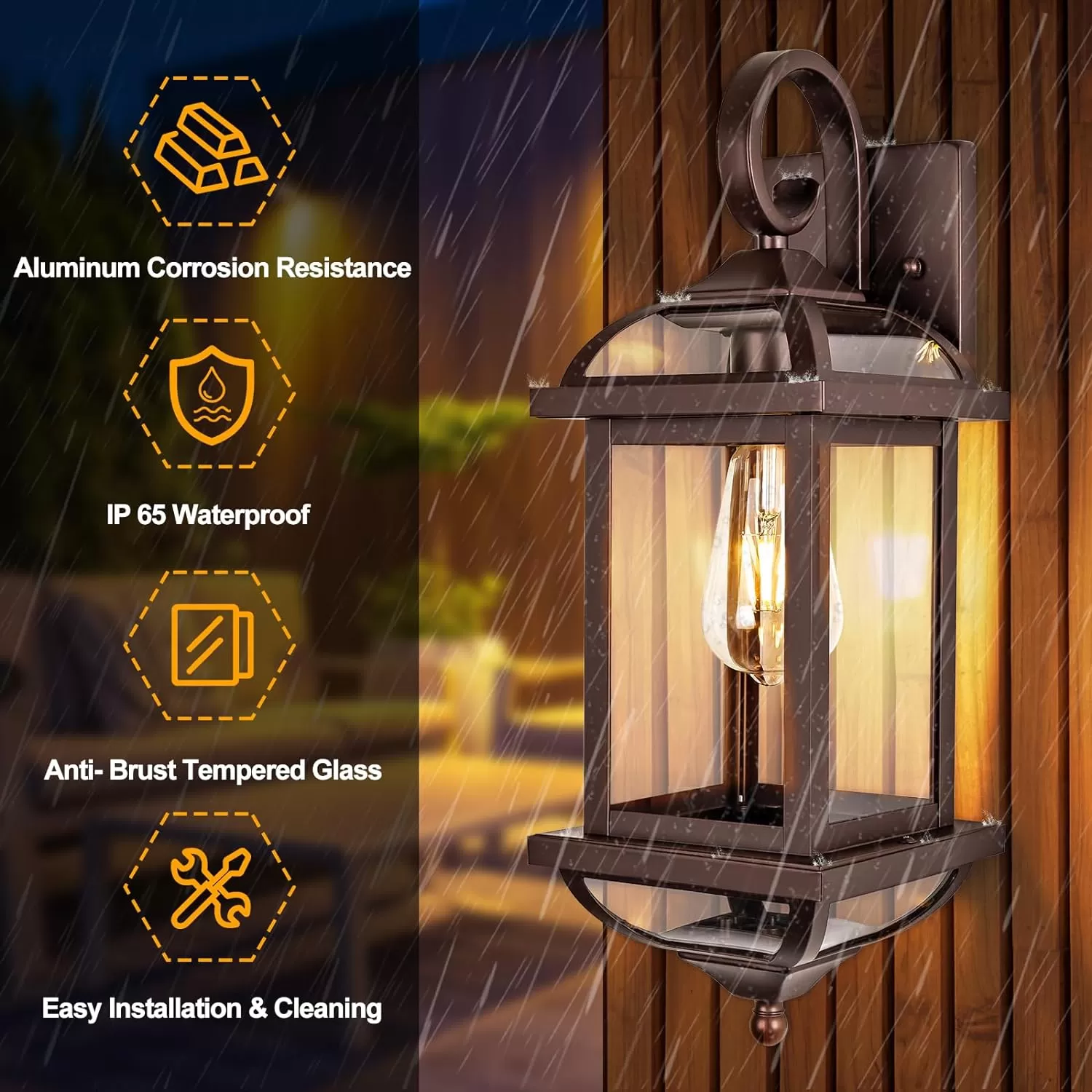 B07049P 18” Bronze Outdoor Wall Lights Exterior Light Fixtures 2-Pack, Porch Lights Outside Sconces Anti-Rust Aluminum Patio Lights for House Clear Glass Wall Mount Lanterns, IP65 Waterproof - Image 3