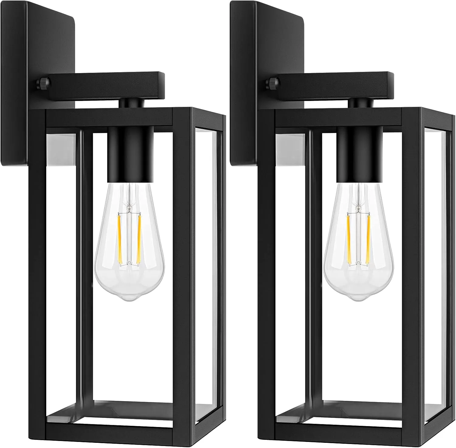 B04018P 2-Pack Outdoor Light Fixtures Wall Mount, Waterproof Exterior Wall Lanterns with Clear Glass, Anti-Rust Outside Black Wall Sconces, Front Porch Lights for House Garage Doorway, Bulbs Not Included