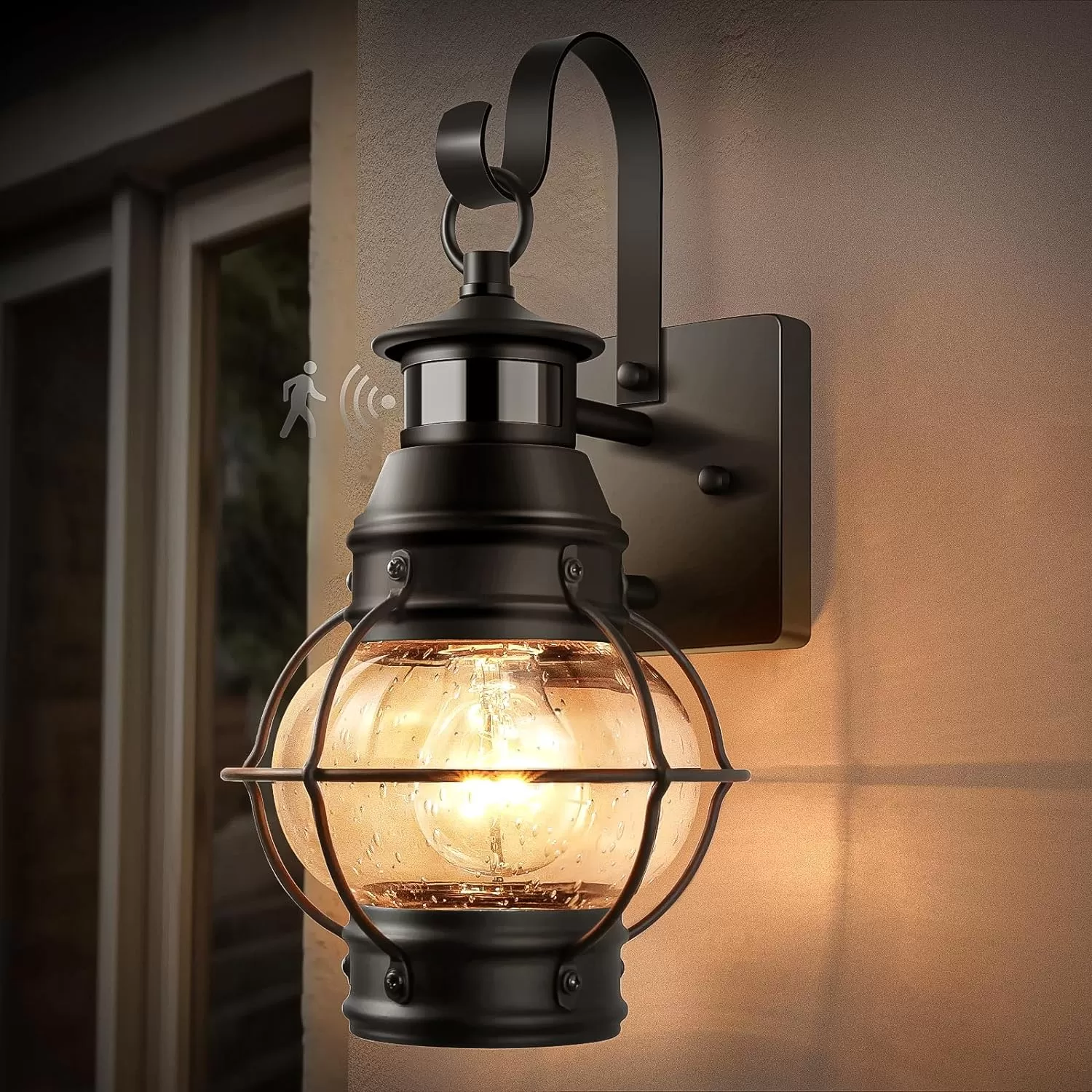 B06050PG Outdoor Wall Light, Motion Sensor Porch Lights Outdoor Wall Light Fixture,Black Dusk to Dawn Exterior Lighting for House Waterproof Anti-Rust Wall Mount Lantern for Outside,Garage