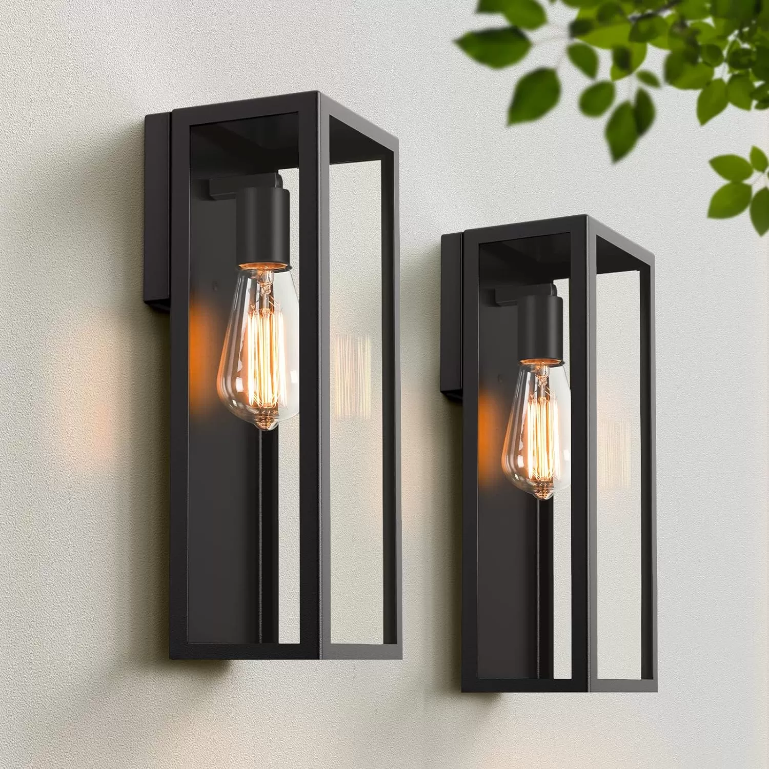 B04017P 2-Pack Outdoor Wall Lanterns, Exterior Waterproof Wall Sconce with Glass Shades, Matte Black Porch Lights Wall Mounted, Anti-Rust E26 Modern Wall Lighting Fixtures for Patio Garage Entryway Front Door