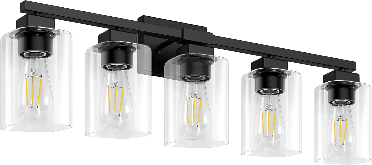 B31003PB 5-Light Bathroom Light Fixtures, Gold Bathroom Vanity Light, Bathroom Lighting Fixtures Over Mirror, Gold Bathroom Wall Lamp, Wall Lights for Living Room Bedroom Hallway
