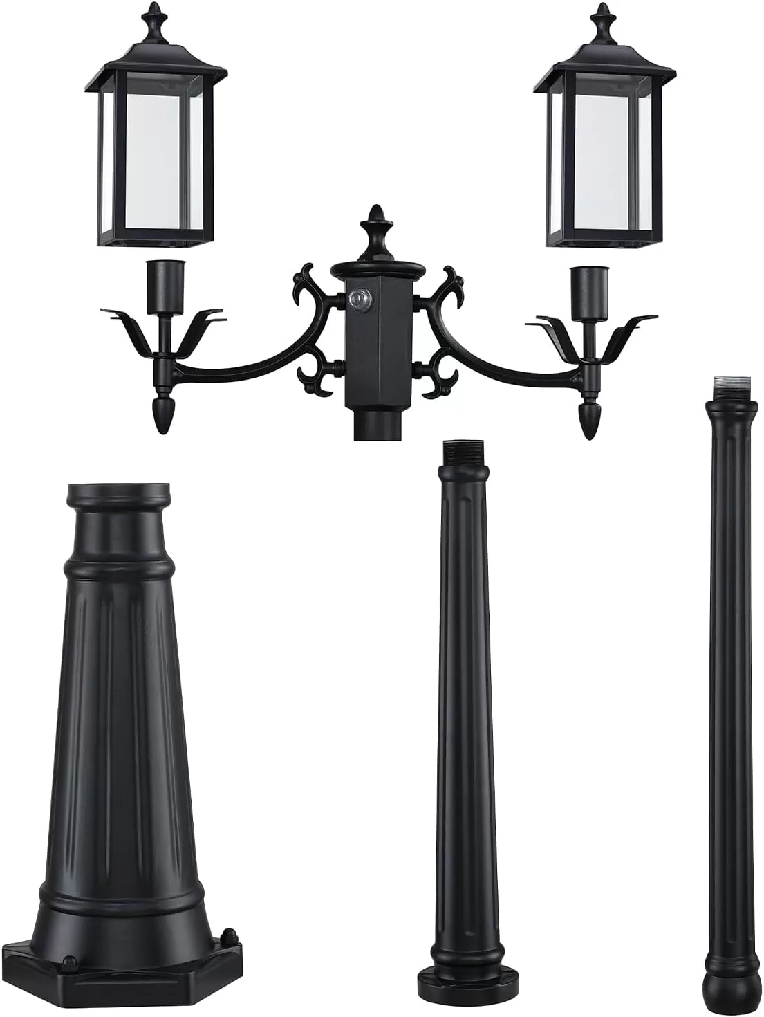 PL201A Z22001PP Dusk to Dawn Outdoor Lamp Post Light, Outdoor Post Light 2-Head Aluminum Street Light Post for Outside with Sensor, Waterproof Birdcage Pole Lighting Fixture for Backyard Garden Patio Driveway - Image 3