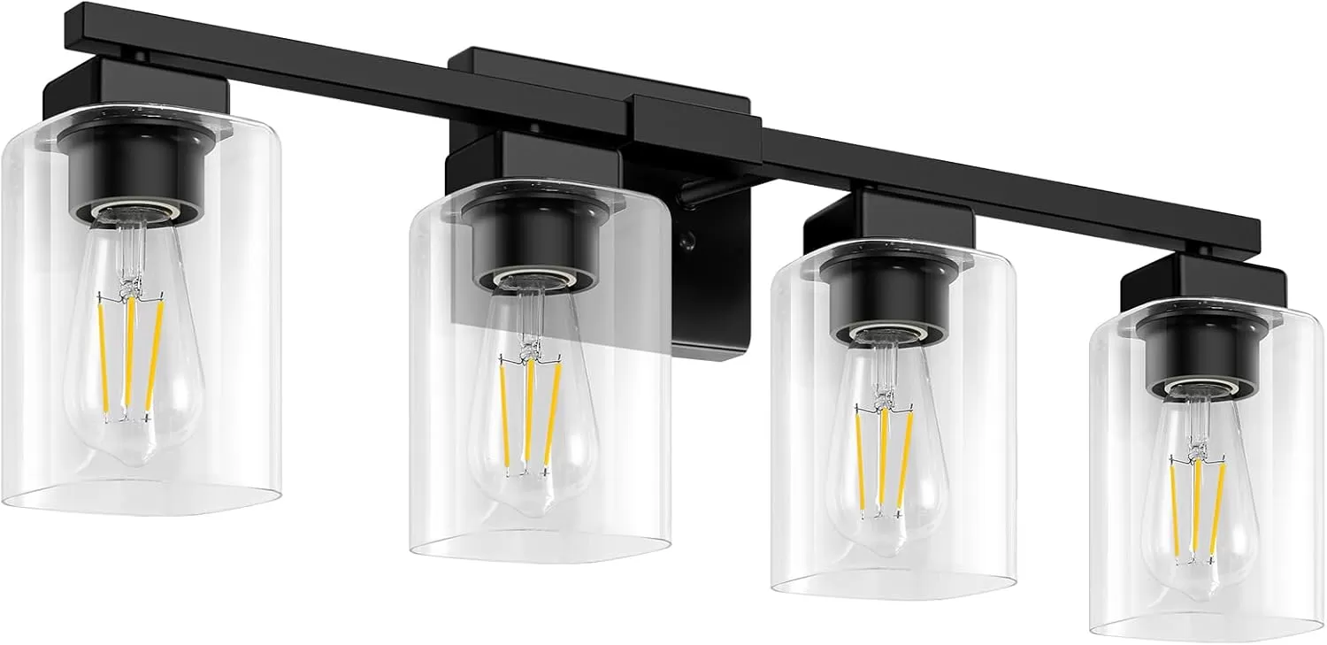 B27003PB 4-Light Bathroom Light Fixtures, Modern Nickel Bathroom Vanity Light, Bathroom Lighting Fixtures Over Mirror, Matte Nickel Bathroom Wall Lamp, Wall Lights for Living Room Bedroom Hallway