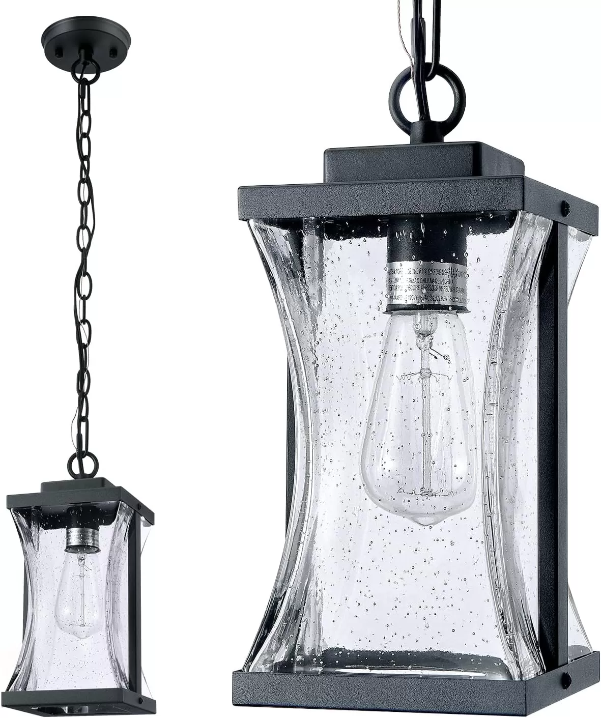 D05042P Outdoor Pendant Lights Fixture for Porch, Farmhouse Exterior Hanging Lantern with Adjustable Chain and Air Bubble Glass for Foyer Doorway Front Door Patio Entryway - Image 6