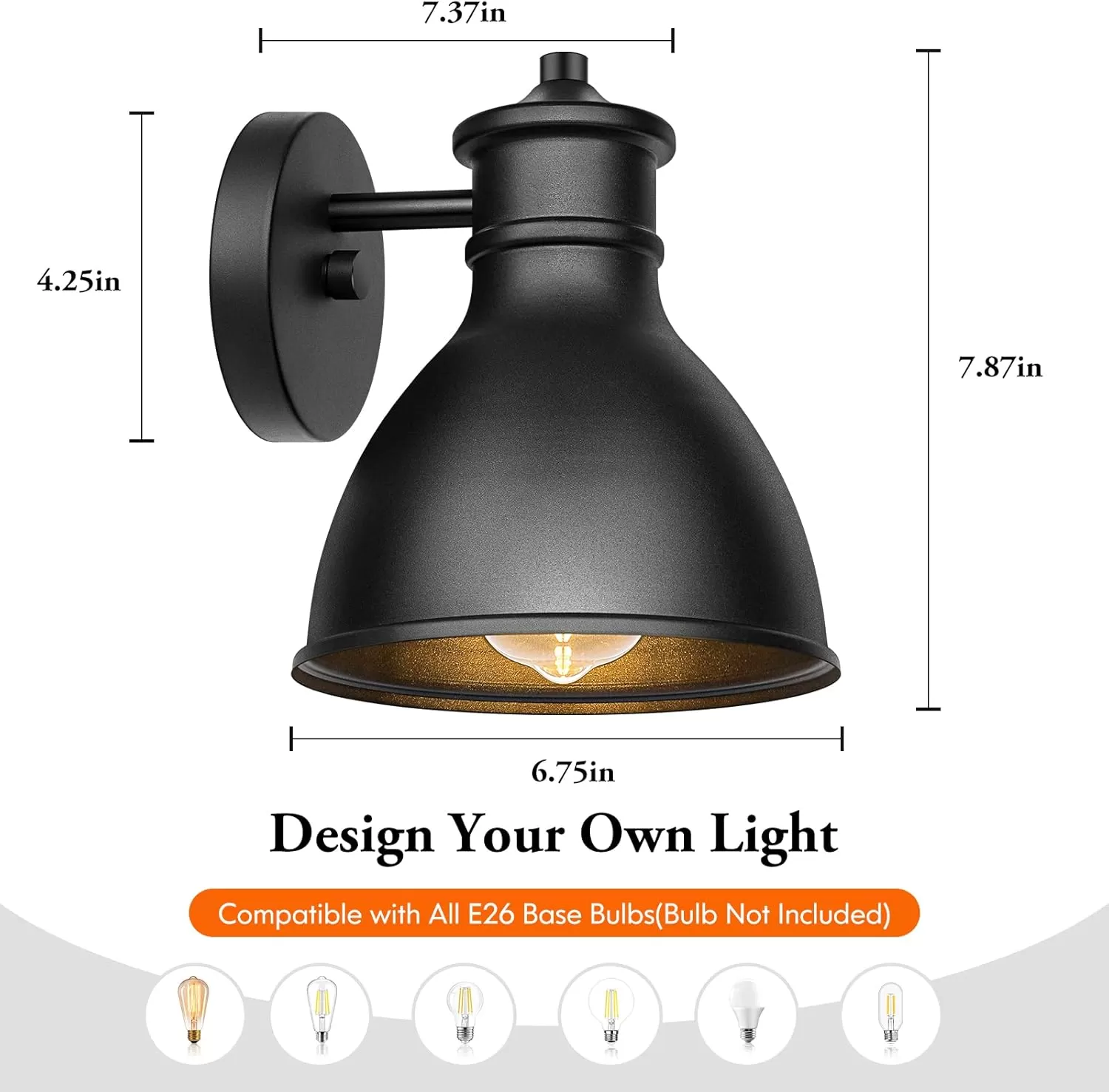 B06084P Outdoor Lights Wall Sconces Lantern, Farmhouse Wall Mount Porch Lights Fixtures, Industrial Patio Exterior Barn Light, Matte Black E26 Socket Lamp for Garage Doorway Bathroom - Image 2