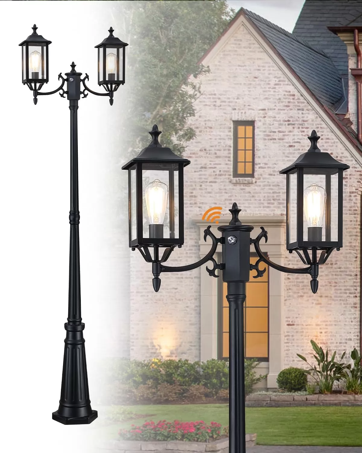 PL201A Z22001PP Dusk to Dawn Outdoor Lamp Post Light, Outdoor Post Light 2-Head Aluminum Street Light Post for Outside with Sensor, Waterproof Birdcage Pole Lighting Fixture for Backyard Garden Patio Driveway