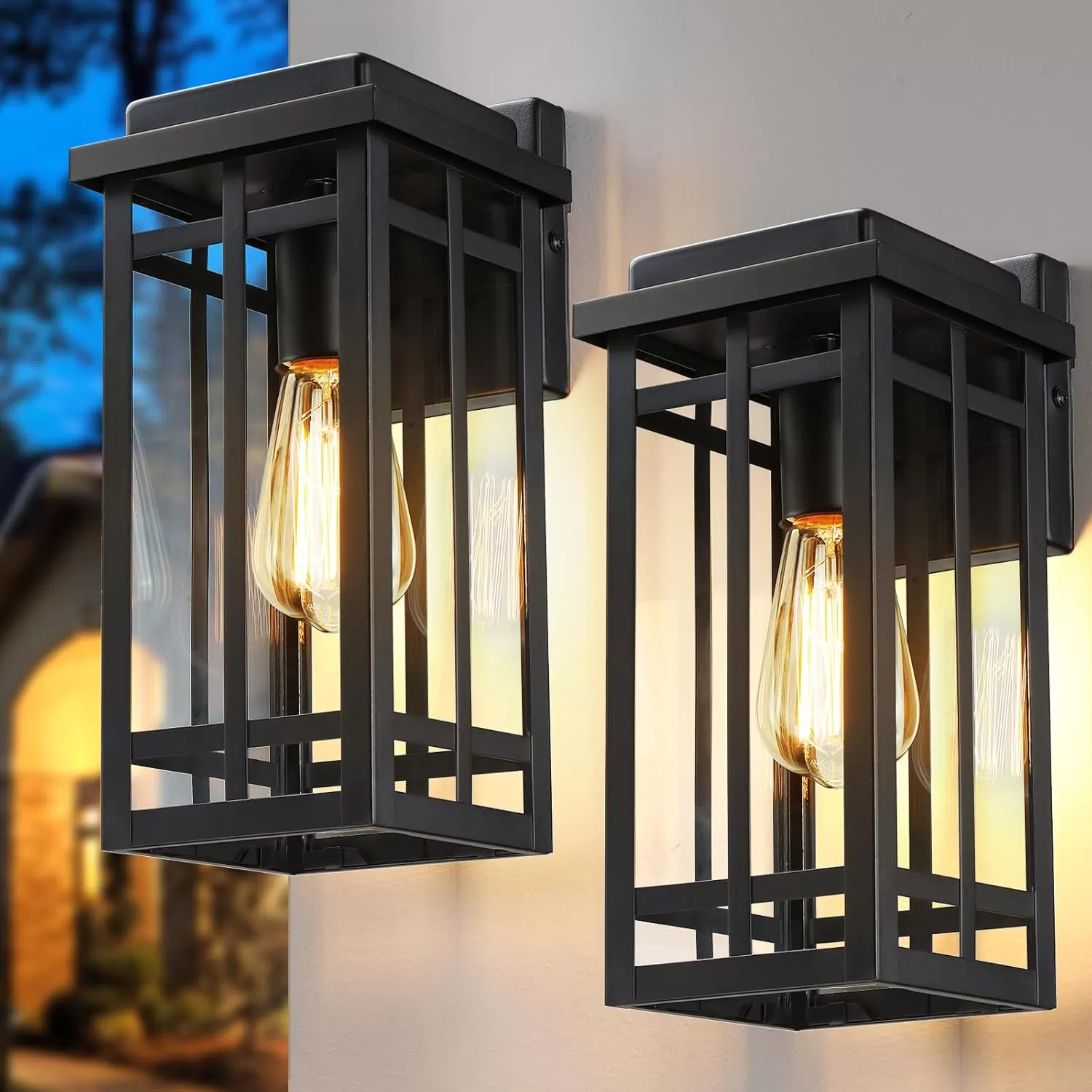 B05061PB 12'' Outdoor Wall Light Fixtures 2 Packs, Black Porch Lights Outdoor Lighting for House, Exterior Lighting Fixtures Wall Lanterns, Waterproof Modern Outside Sconce Lights for Front Door, Garage
