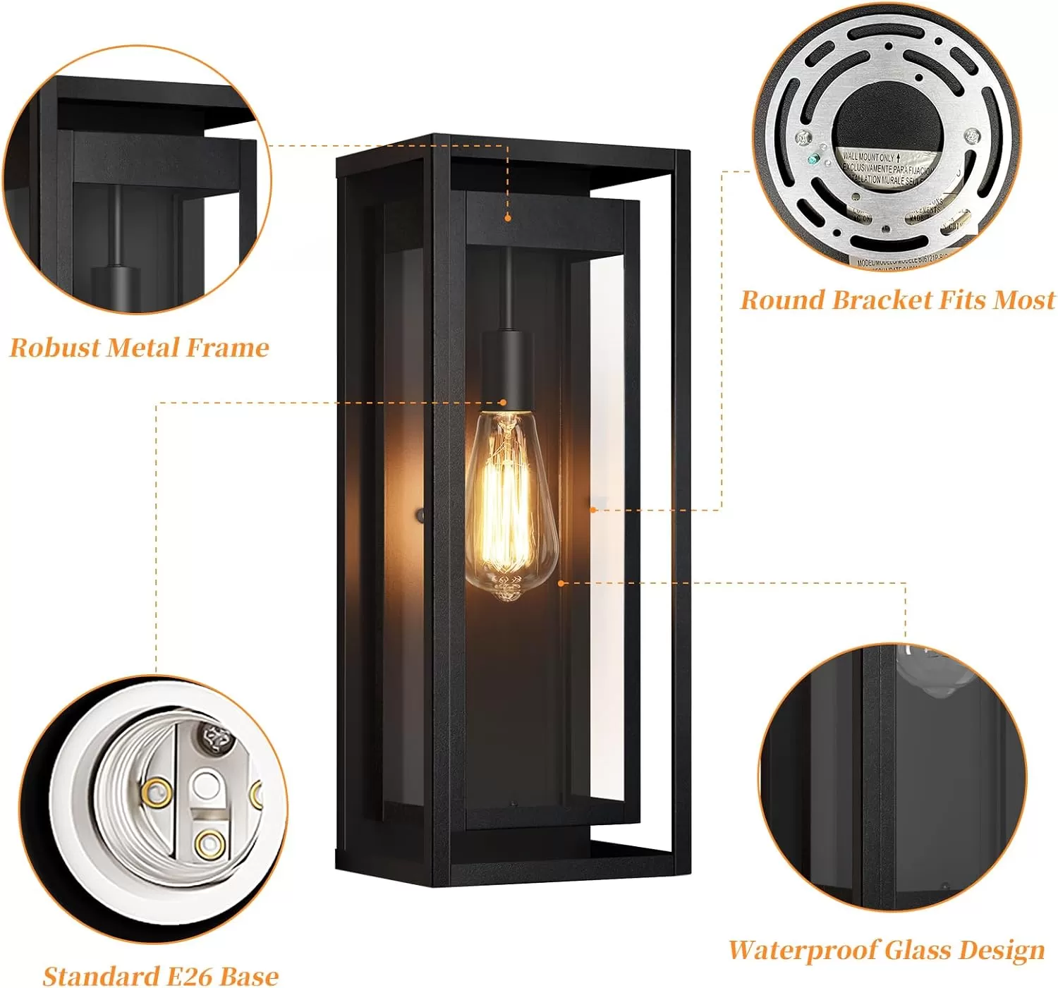 B06121P-BIG-2PUS B08044P(2PK) 19" Outdoor Wall Lights, 2 Pack Large Size Matte Black Outdoor Sconce Lights with Clear Glass Shade, Waterproof Porch Lighting Exterior Light Fixture for Front Door, Garage - Image 3