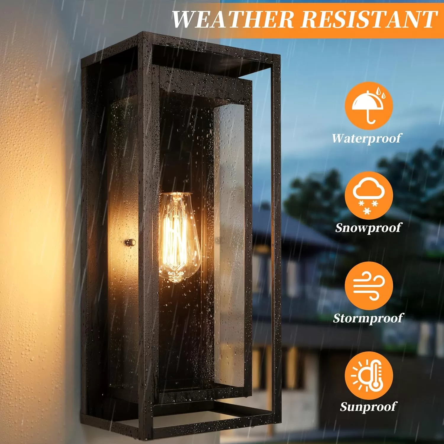 B06121P-BIG-2PUS B08044P(2PK) 19" Outdoor Wall Lights, 2 Pack Large Size Matte Black Outdoor Sconce Lights with Clear Glass Shade, Waterproof Porch Lighting Exterior Light Fixture for Front Door, Garage - Image 4