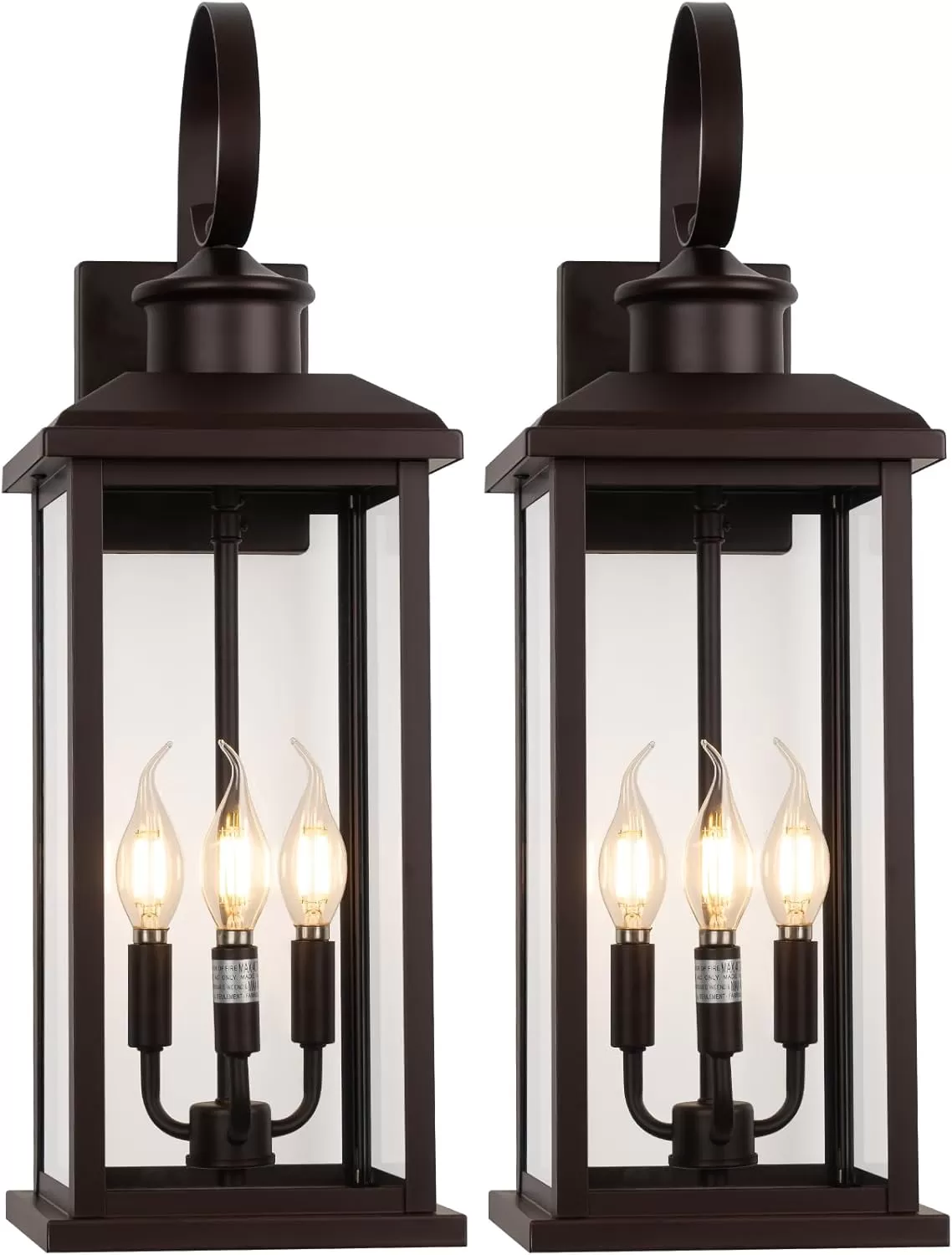 B08048P 24" Extra Large Outdoor Wall Light Fixture 2-Pack, Black 3-Light Modern Porch Lantern, Waterproof Exterior Lighting Sconce Wall Mount, Outside Lamp for House Garage Patio E12 Base - Image 4