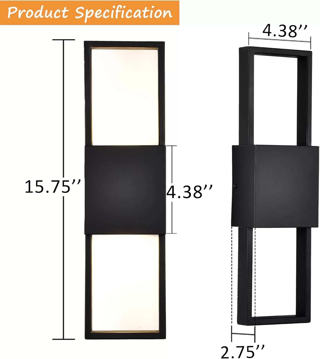 B04054L Modern Outdoor Wall Sconce, Up and Down Outdoor Lights for House, Black Exterior Wall Light Fixture with Matte Finish, Vertical Porch Light for Front Door, Garage, Patio, Entryway, 10W 3000K (15.75") - Image 7