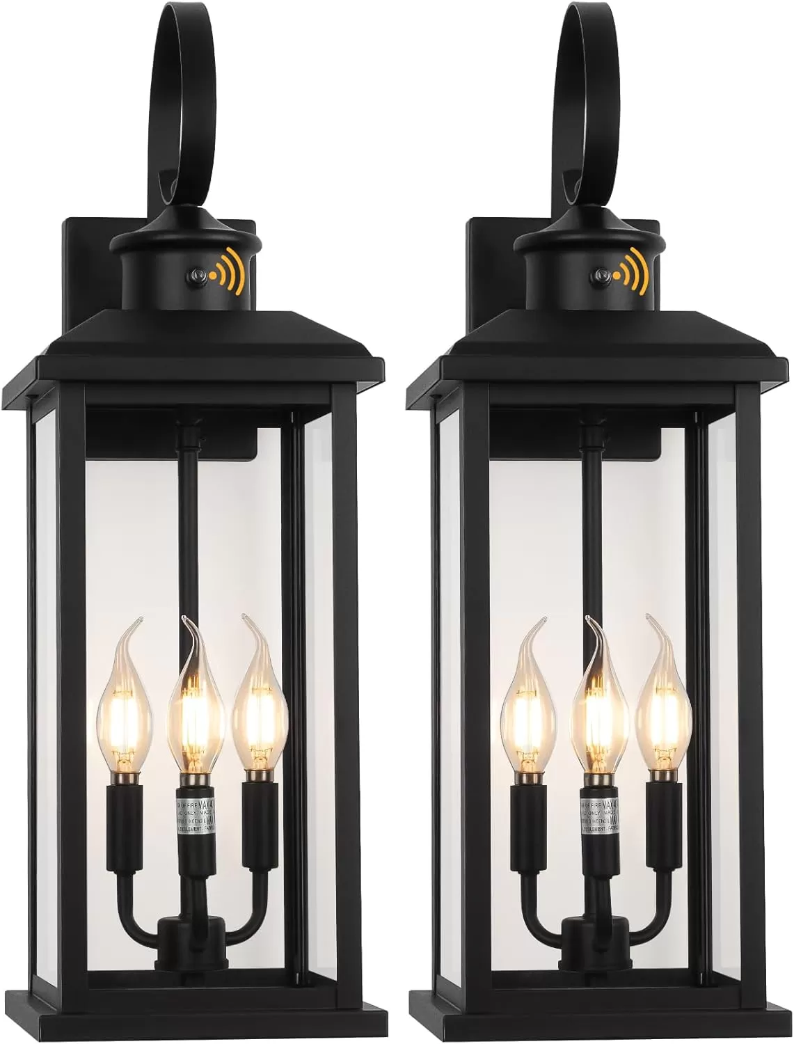 B08048PP 24" Dusk to Dawn Outdoor Wall Light Fixture 2 Pack-Black Extra Large Modern Porch Lantern 3-Light, Waterproof Exterior Lighting Sconce Wall Mount, Outside Lamp for Entryway Garage Coach E12 Base