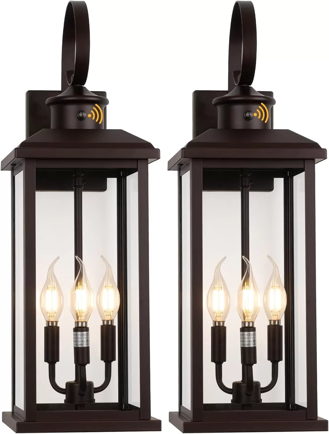 B08048PP 24" Dusk to Dawn Outdoor Wall Light Fixture 2 Pack-Black Extra Large Modern Porch Lantern 3-Light, Waterproof Exterior Lighting Sconce Wall Mount, Outside Lamp for Entryway Garage Coach E12 Base - Image 9