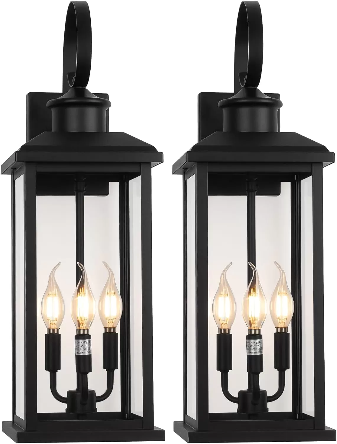 B08048P 24" Extra Large Outdoor Wall Light Fixture 2-Pack, Black 3-Light Modern Porch Lantern, Waterproof Exterior Lighting Sconce Wall Mount, Outside Lamp for House Garage Patio E12 Base