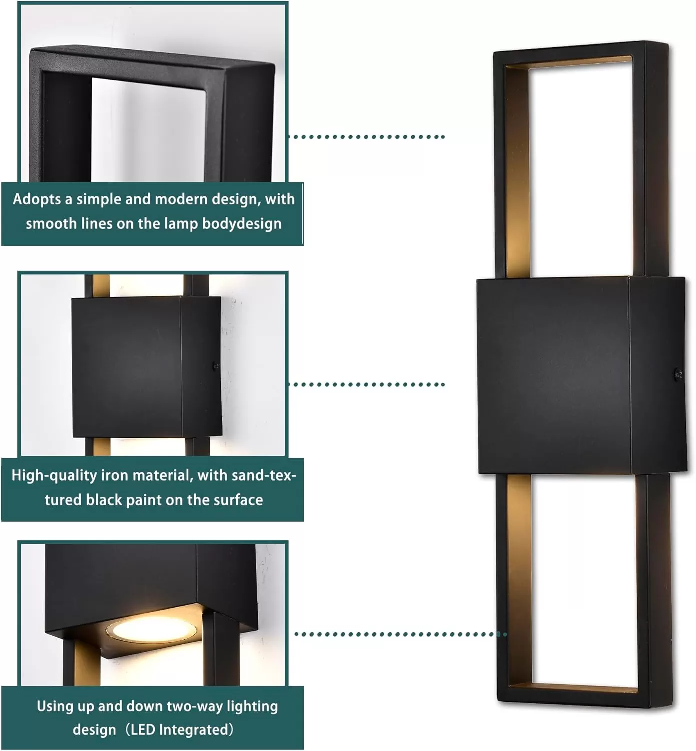B04054L Modern Outdoor Wall Sconce, Up and Down Outdoor Lights for House, Black Exterior Wall Light Fixture with Matte Finish, Vertical Porch Light for Front Door, Garage, Patio, Entryway, 10W 3000K (15.75") - Image 2