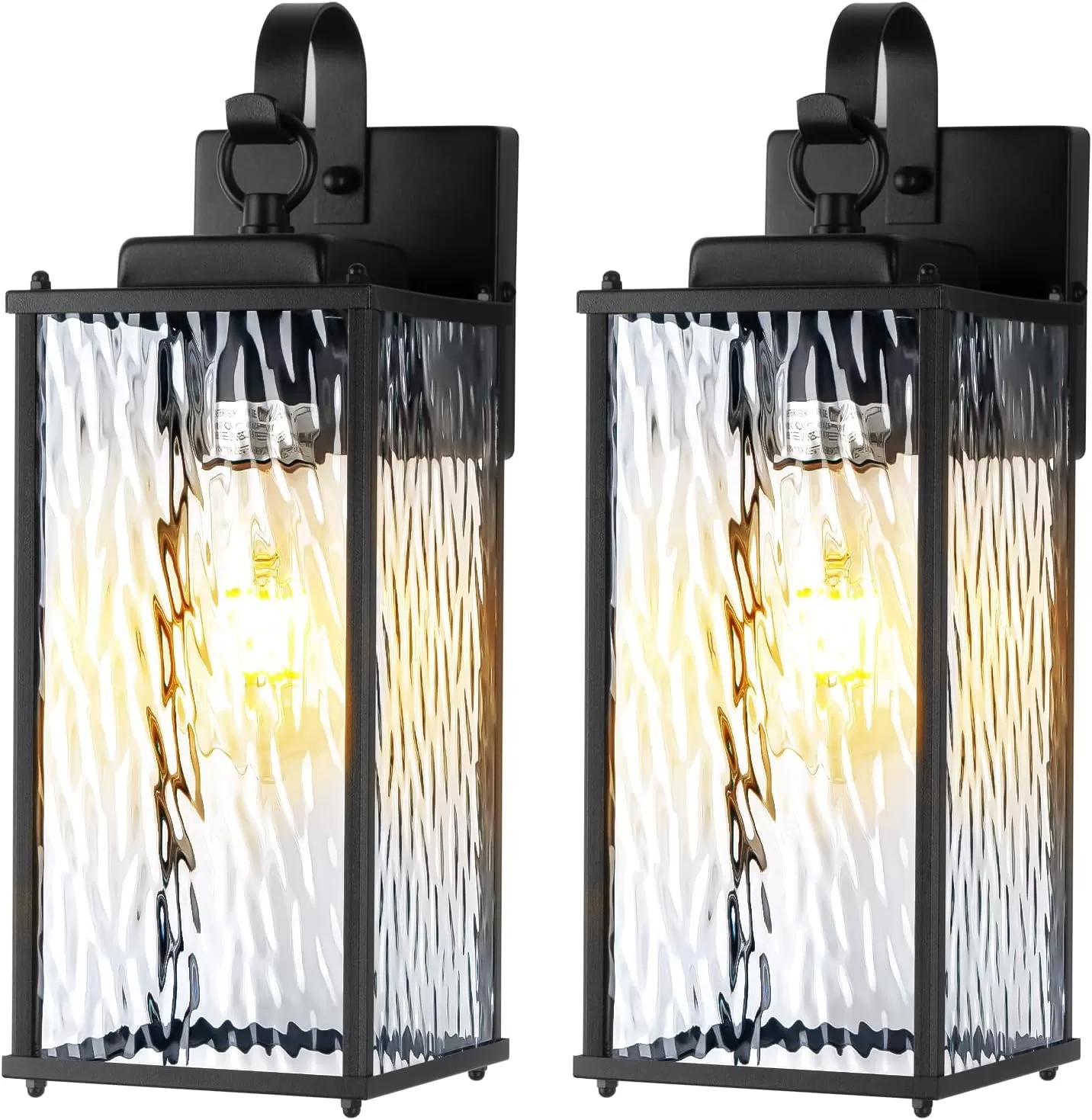 B05086P Outdoor Lights for House with Water Ripple Glass Modern 2-Pack, IP65 Waterproof Porch Lights Outdoor Wall Sconces Matte Black Patio Garage Coach Lighting Exterior Lanterns Wall Mounted, 15" - Image 4