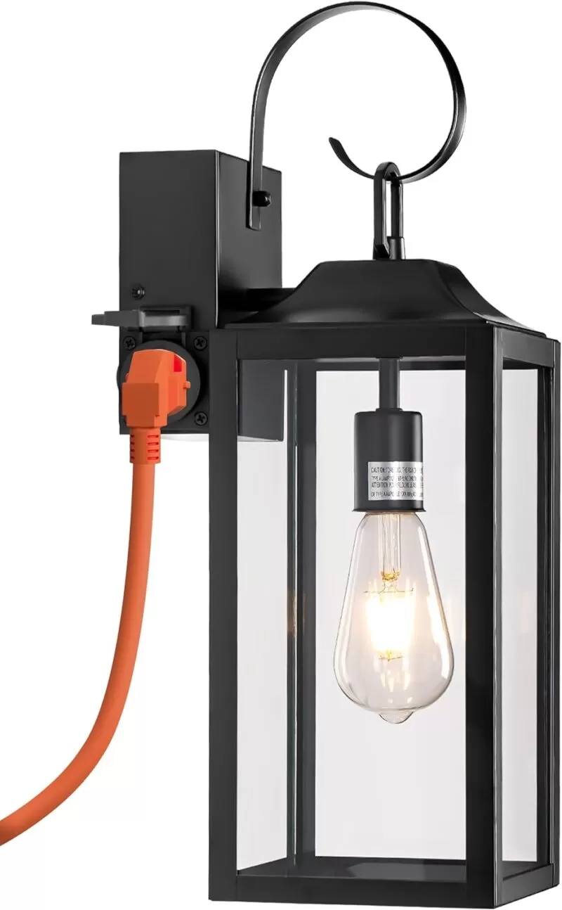 B06094GP 19" Large Outdoor Light Fixture with Outlet, Black Outdoor Wall Lights with Outlet Exterior Lighting Fixtures, Outside Lights for House Wall Mount Waterproof Wall Sconce Lamp for Front Door Garage