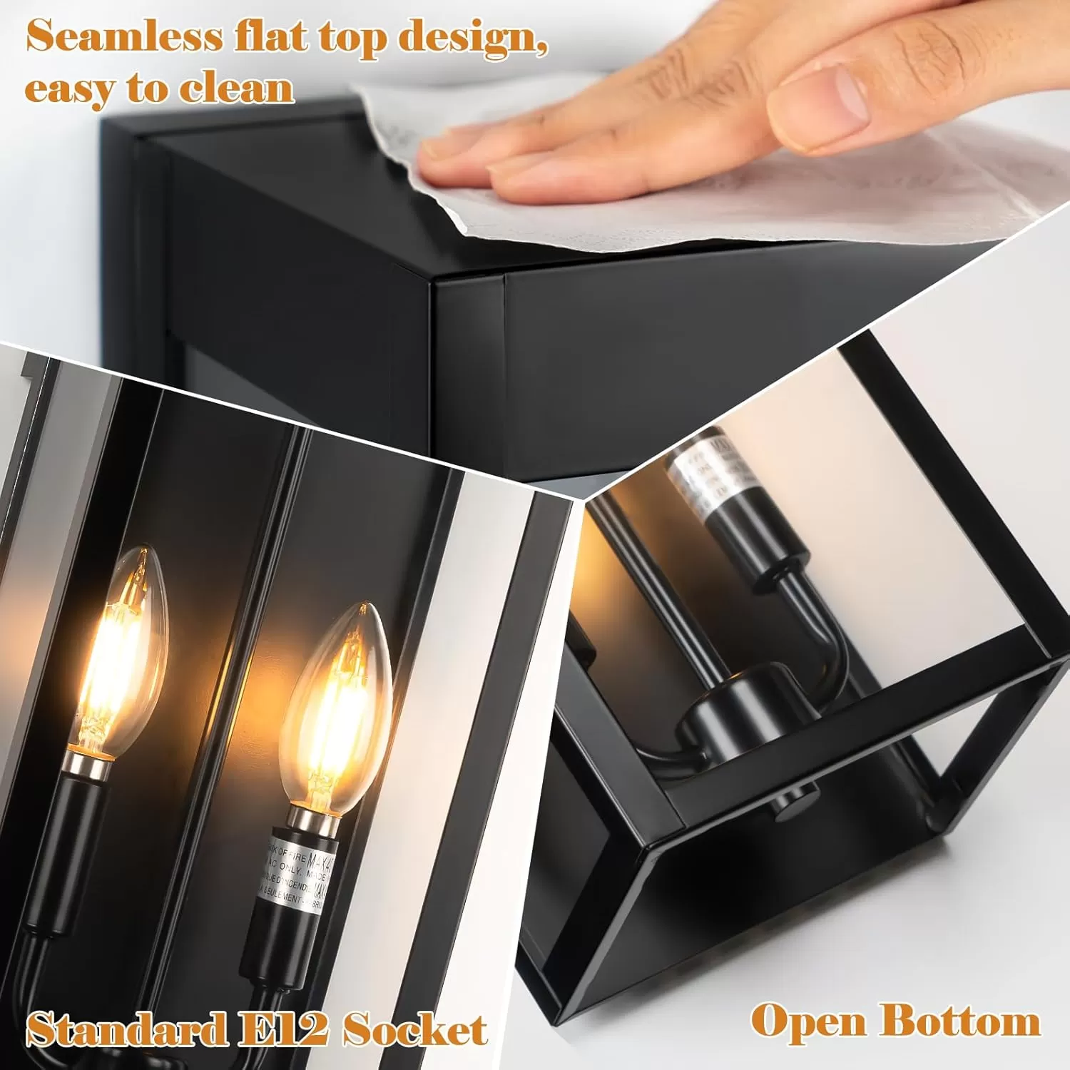 B06157PG Black Motion Sensor Outdoor Lights 2-Light, 16” Modern Dusk to Dawn Sensor Lights for Outside 2 Pack, Exterior Wall Mount Porch Lanterns Waterproof Outside House Lamps for Garage Yard E12 - Image 8