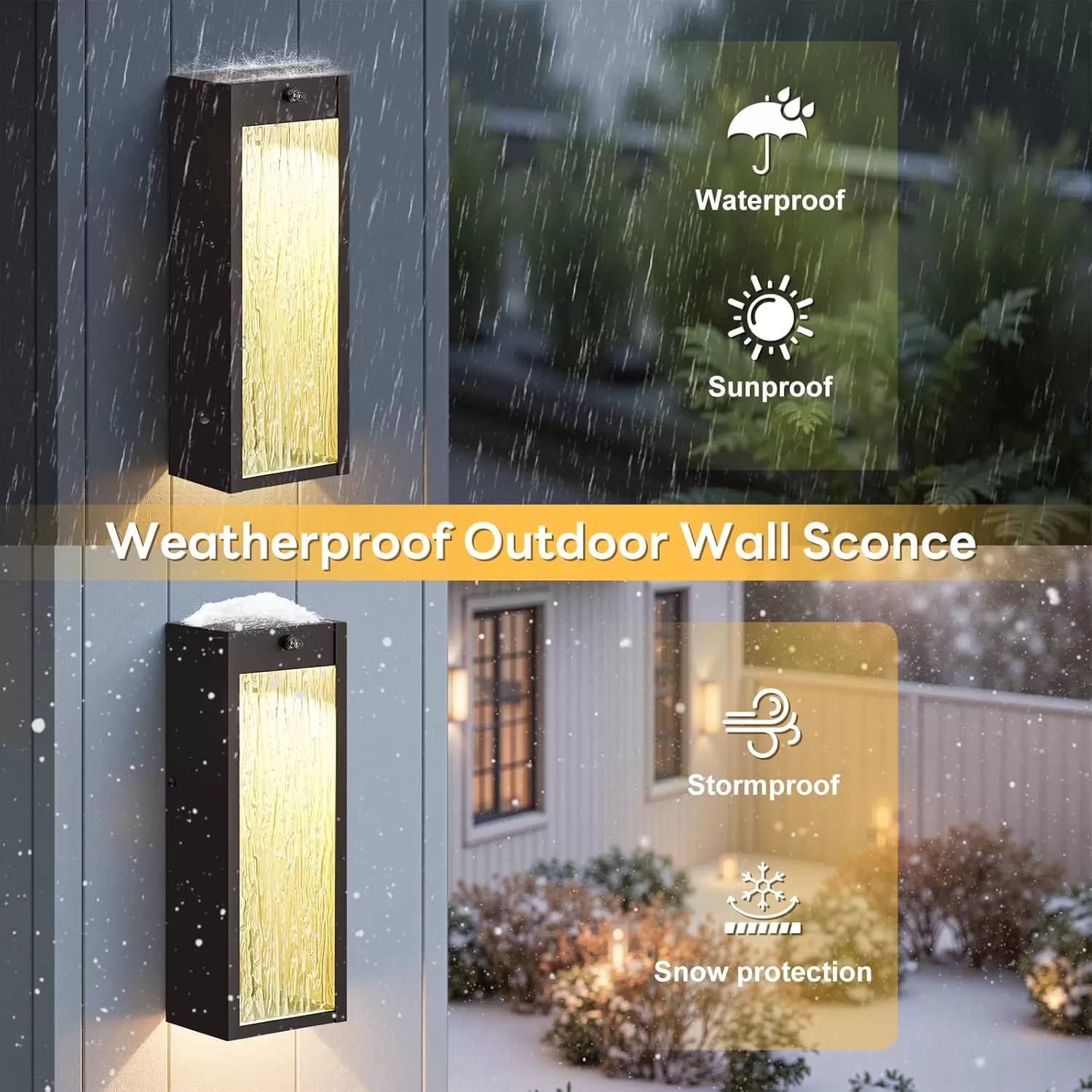 B05097LP Dusk to Dawn LED Outdoor Wall Light Fixtures, 15in Exterior Black Waterproof Outdoor Lighting, Large Modern Water Ripple Porch Sconces Wall Mounted Outside Lantern for Garage Front Door(2 Pack) - Image 5