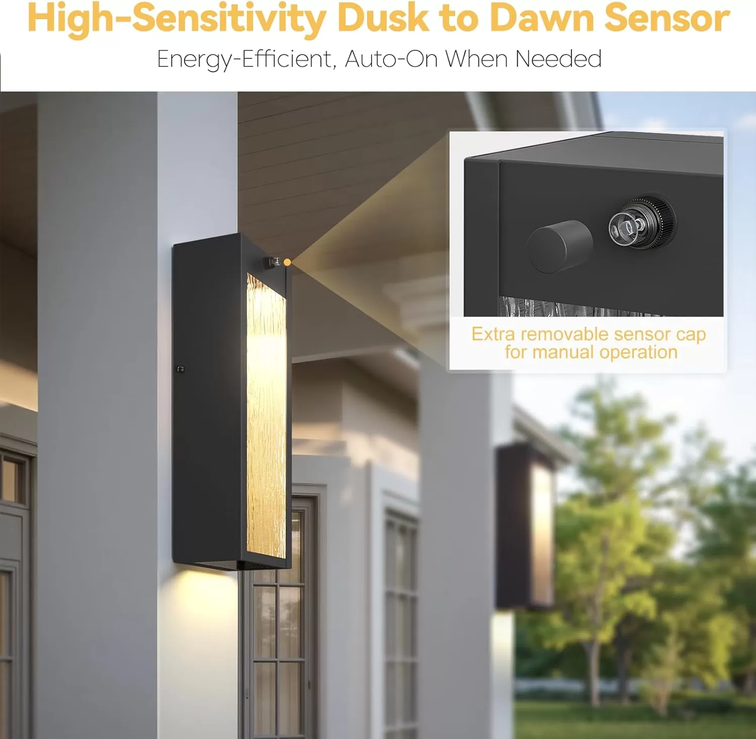 B05097LP Dusk to Dawn LED Outdoor Wall Light Fixtures, 15in Exterior Black Waterproof Outdoor Lighting, Large Modern Water Ripple Porch Sconces Wall Mounted Outside Lantern for Garage Front Door(2 Pack) - Image 7