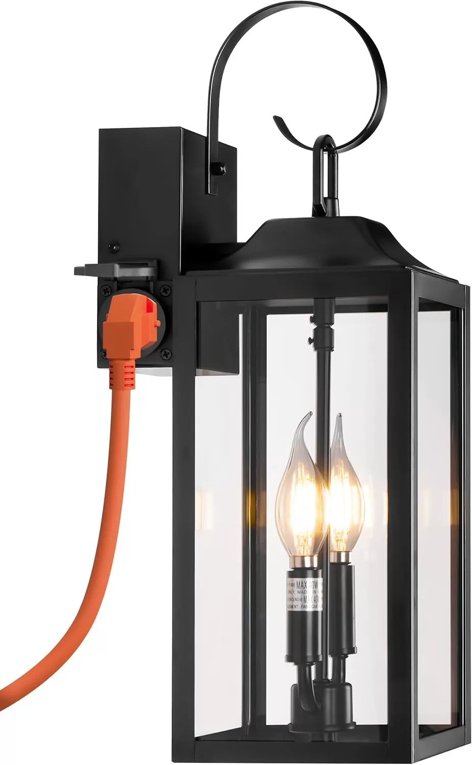 B06094GPB 19" Large Porch Light with Outlet, Black Large Outdoor Wall Lantern 2-Light Exterior Lighting Fixtures, Modern Outdoor Wall Light with Outlet Farmhouse Sconce Lantern for House Front Door Garage - Image 8