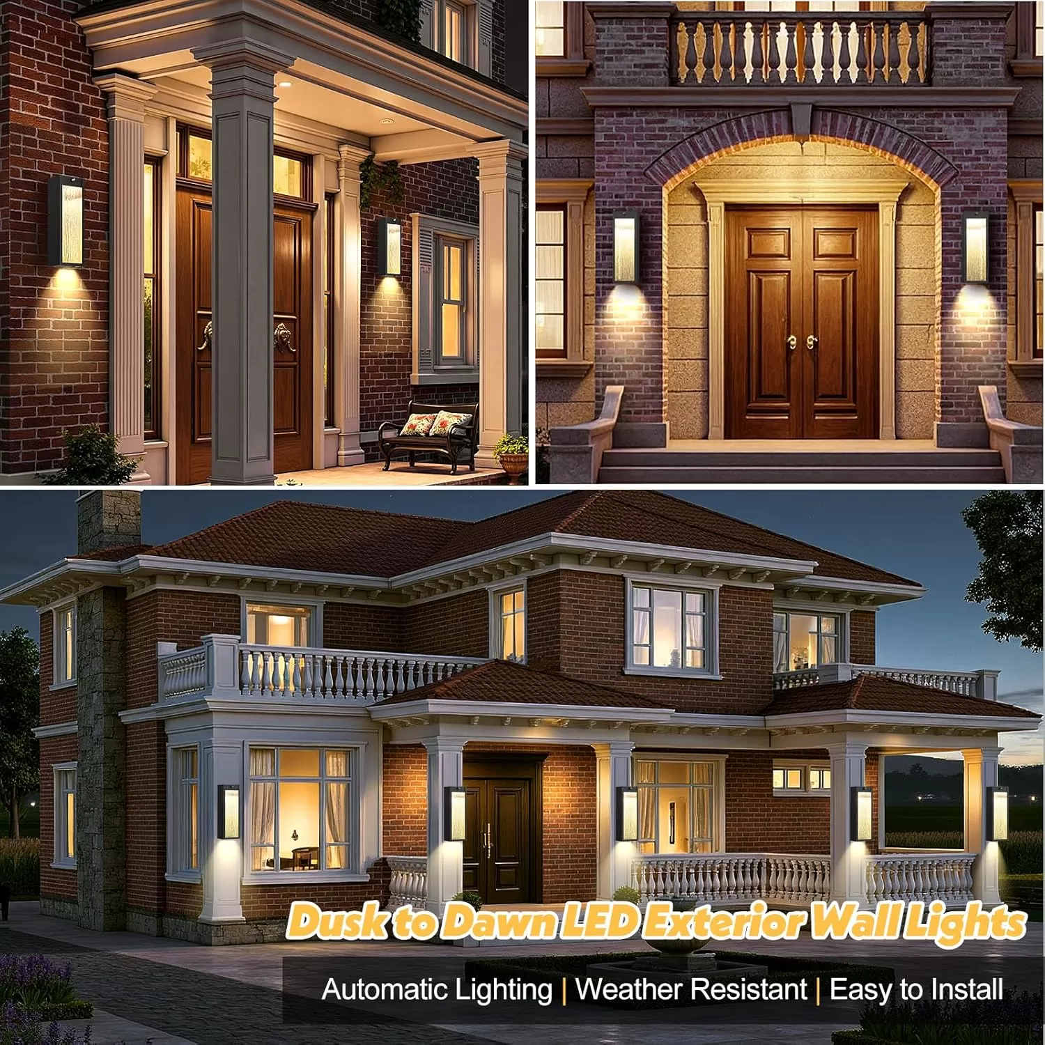 B05097LP Dusk to Dawn LED Outdoor Wall Light Fixtures, 15in Exterior Black Waterproof Outdoor Lighting, Large Modern Water Ripple Porch Sconces Wall Mounted Outside Lantern for Garage Front Door(2 Pack) - Image 2