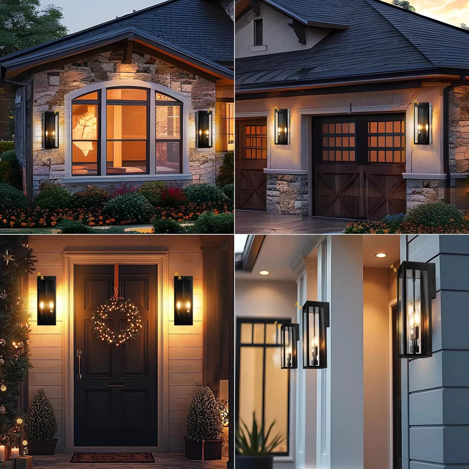 B06157PG Black Motion Sensor Outdoor Lights 2-Light, 16” Modern Dusk to Dawn Sensor Lights for Outside 2 Pack, Exterior Wall Mount Porch Lanterns Waterproof Outside House Lamps for Garage Yard E12 - Image 3