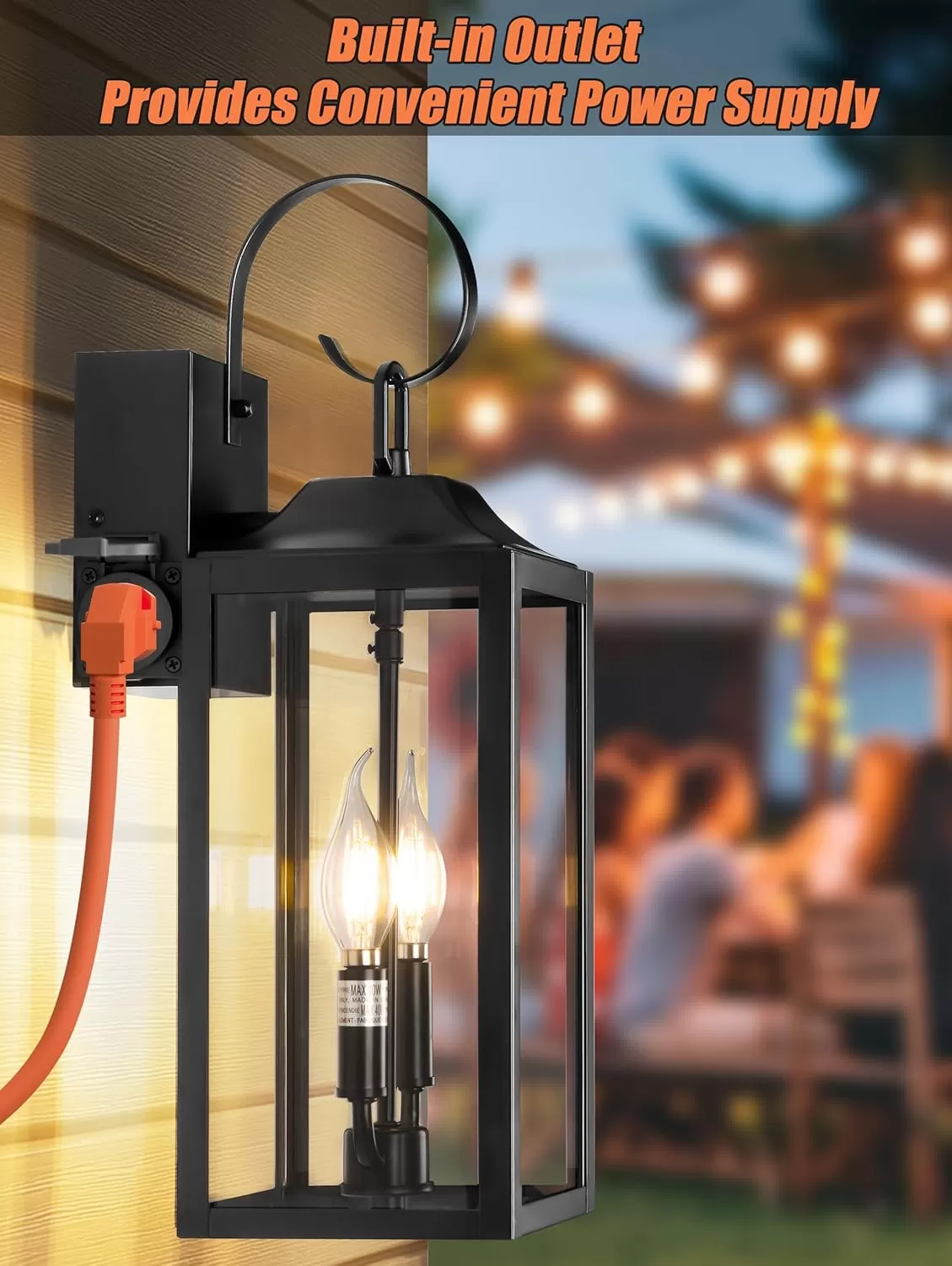 B06094GPB 19" Large Porch Light with Outlet, Black Large Outdoor Wall Lantern 2-Light Exterior Lighting Fixtures, Modern Outdoor Wall Light with Outlet Farmhouse Sconce Lantern for House Front Door Garage - Image 2