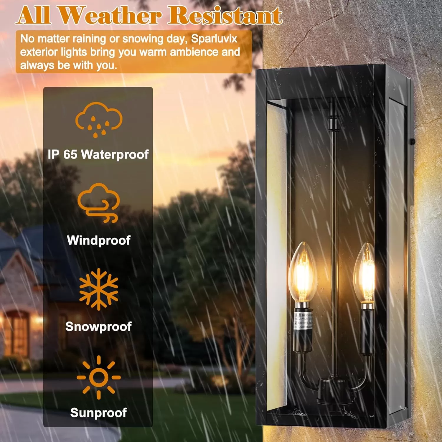 B06157P Outdoor Wall Lights 16 Inch Large, 2 Pack Black Modern Exterior Lighting Fixtures Wall Mounted with 2-Candle Light, Waterproof Outside Wall Sconces Coach Lamps Porch Lanterns for House E12 - Image 2