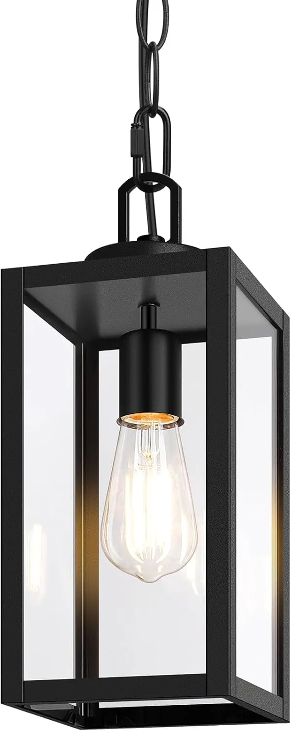 D05088P 1-Pack Outdoor Pendant Light, 13” Modern Hanging Lantern Light for Outside, Black Exterior Pendant Lighting Fixture with Adjustable Chain, Outdoor Chandelier for Porch, Gazebo, Front Door