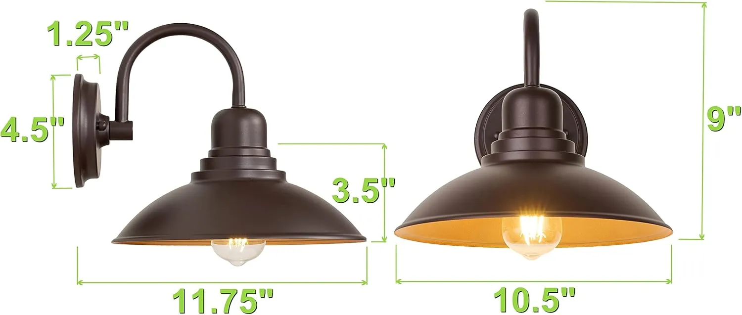 W00027 B10018P Oil Rubbed Bronze Bathroom Vanity Light, Gooseneck Outdoor Barn Light with E26 Based Socket, Waterproof Round Outside Lights for House Garage Bathroom - Image 6