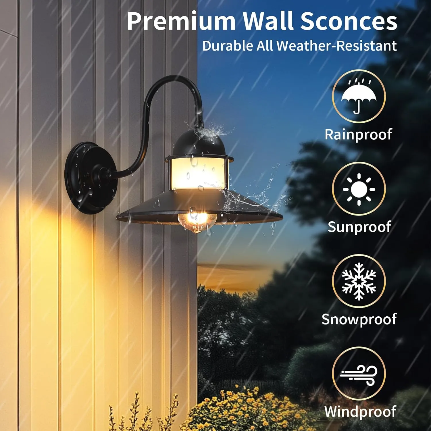 BD063-1 B10021PB Gooseneck Outdoor Light Fixtures 2-Pack, 10 inch Black Exterior Wall Sconce, Farmhouse Barn Lighting for Porch, Industrial Garage Entryway Patio, Waterproof Rustic Metal - Image 3