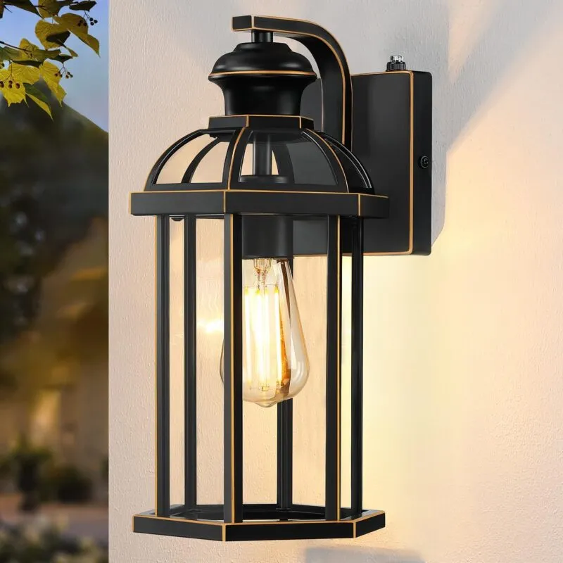 B07065PP Dusk to Dawn Outdoor Wall Lighting, Waterproof Exterior Sconces Lights Porch, Modern Outdoor Light Lamp Fixture, Matte Black metal with Gold Finish for House, Doorway, Garage, Patio, street, Anti-Rust