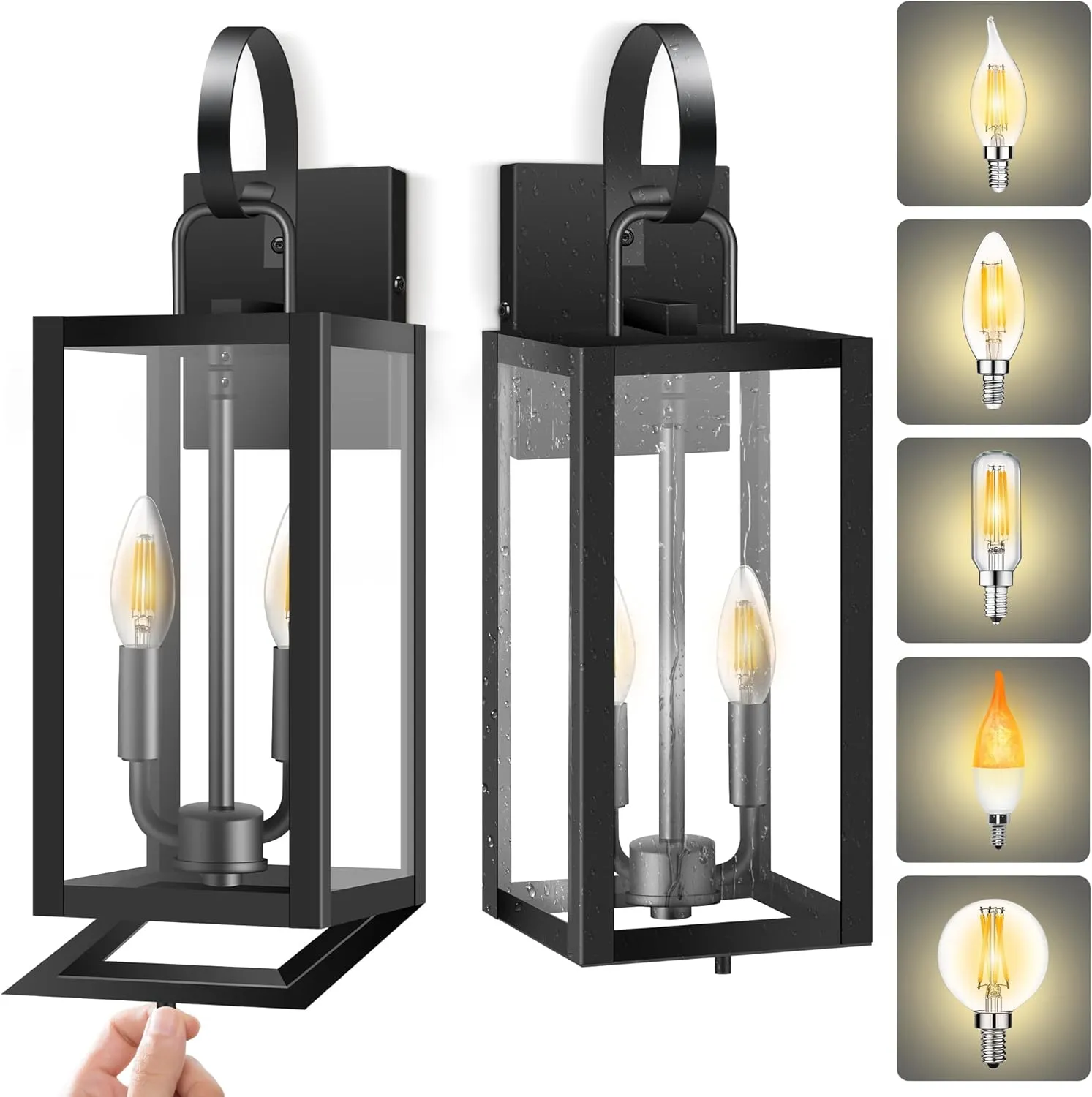 LC-WGL-20IN B06164P 20'' Large Outdoor Wall Light Fixtures with Closed Bottom, 2-Pack Waterproof Porch Lights Outdoor, Anti Rust Modern Sconce Lights with E12 Socket, for Big House Garage Supermarket Factory