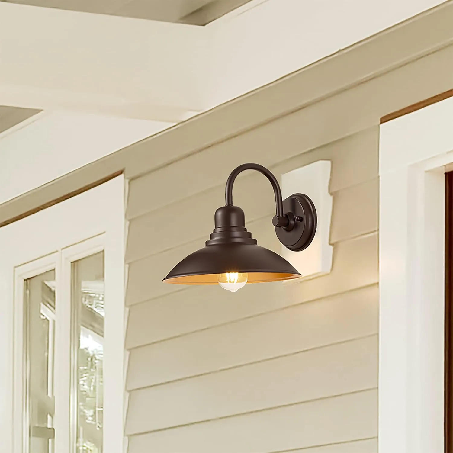 W00027 B10018P Oil Rubbed Bronze Bathroom Vanity Light, Gooseneck Outdoor Barn Light with E26 Based Socket, Waterproof Round Outside Lights for House Garage Bathroom - Image 2