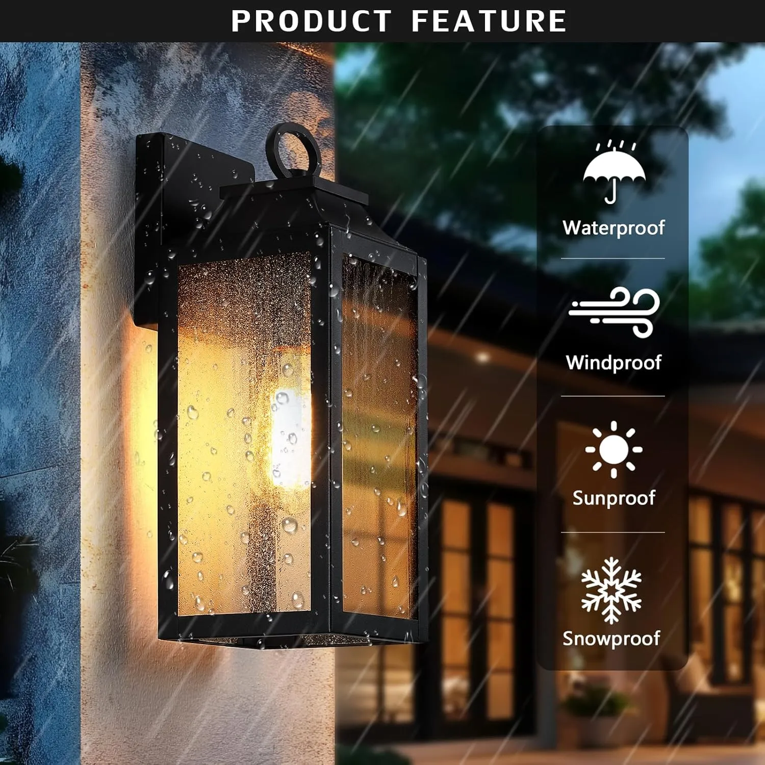 BD059-1 B04050P Outdooor Wall Light Fixture,12.63" Porch Exterior Wall Lantern Lighting,Black Industrial Sconce with Seeded Glass Shade for Doorway,Garage,Yard,Patio - Image 5