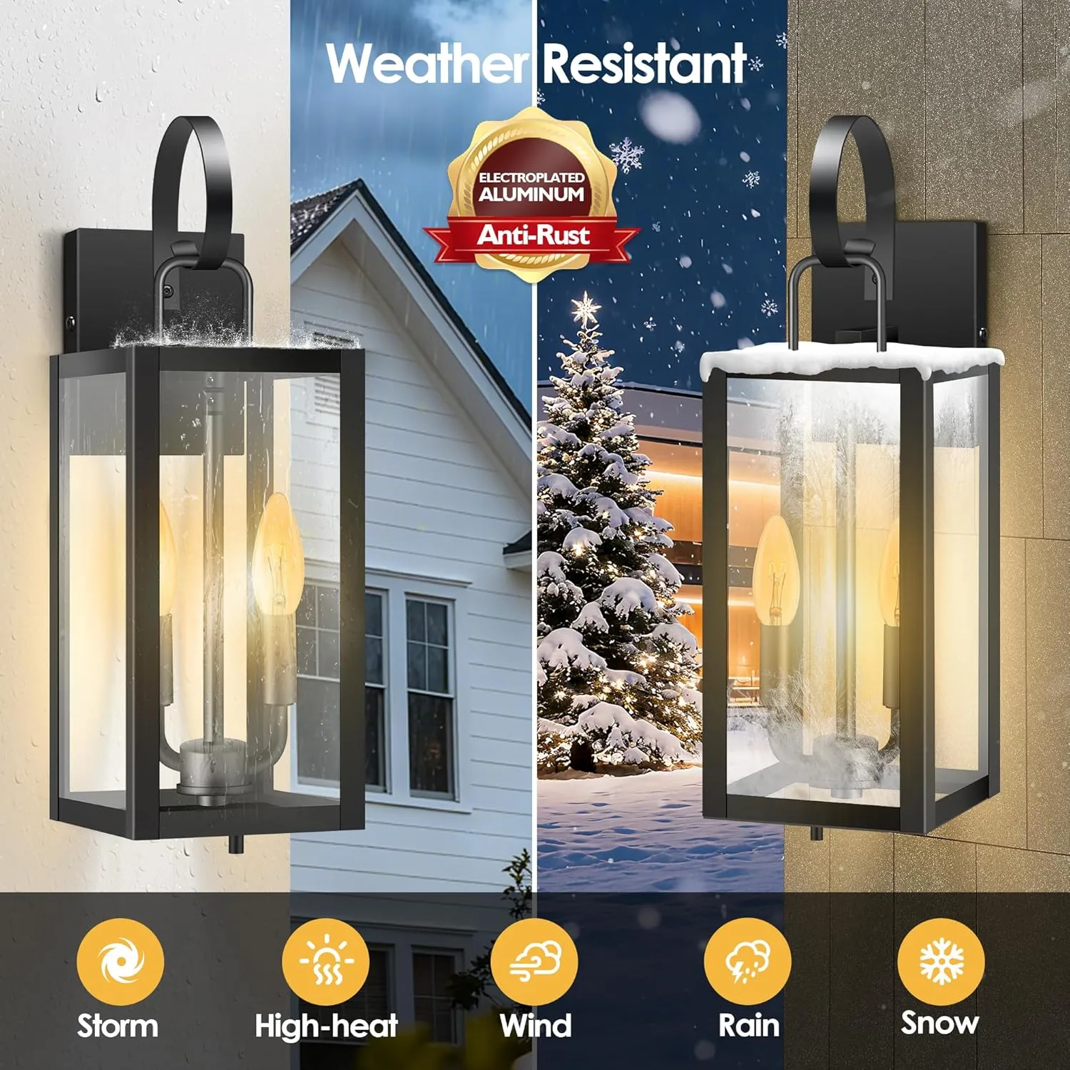 LC-WGL-20IN B06164P 20'' Large Outdoor Wall Light Fixtures with Closed Bottom, 2-Pack Waterproof Porch Lights Outdoor, Anti Rust Modern Sconce Lights with E12 Socket, for Big House Garage Supermarket Factory - Image 4