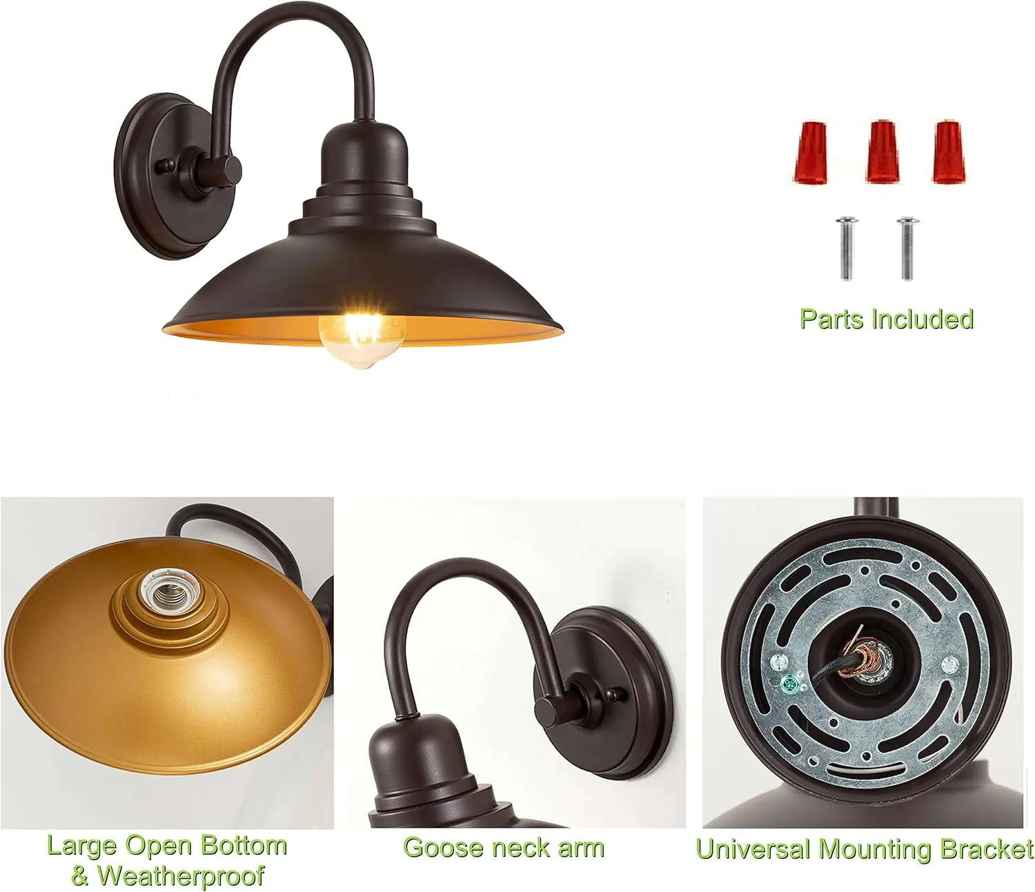 W00027 B10018P Oil Rubbed Bronze Bathroom Vanity Light, Gooseneck Outdoor Barn Light with E26 Based Socket, Waterproof Round Outside Lights for House Garage Bathroom - Image 4