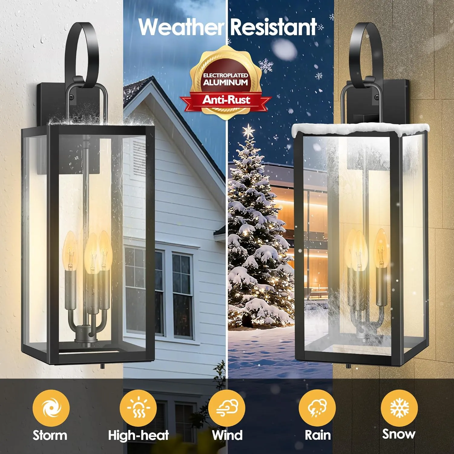 LC-WGL-25IN B08051P 25'' Extra Large Exterior Lighting Fixtures with Closed Bottom, 2-Pack Waterproof Anti Rust Modern Front Porch Light, Outdoor Sconce Lights with E12 Socket, for Big House Garage Supermarket Factory - Image 9