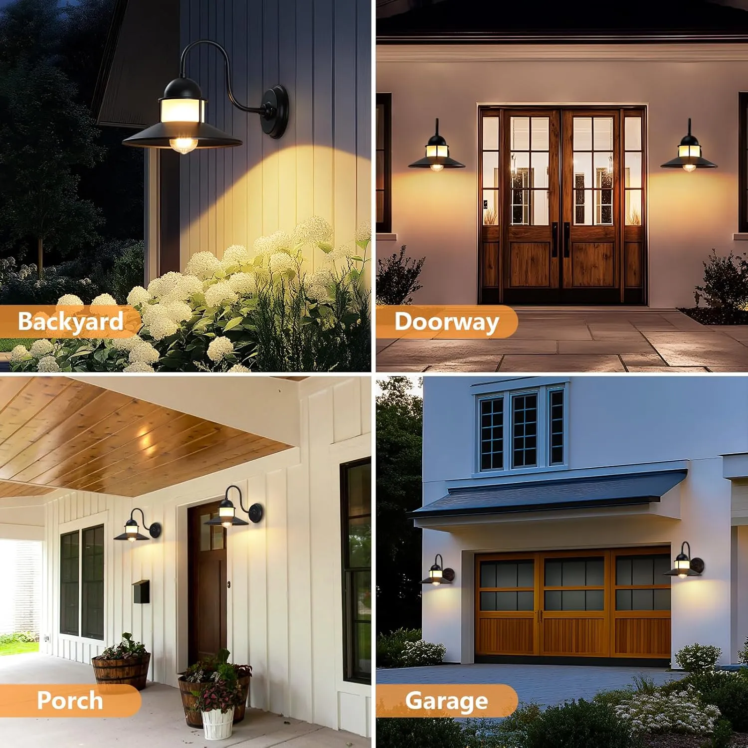 BD063-1 B10021PB Gooseneck Outdoor Light Fixtures 2-Pack, 10 inch Black Exterior Wall Sconce, Farmhouse Barn Lighting for Porch, Industrial Garage Entryway Patio, Waterproof Rustic Metal - Image 8